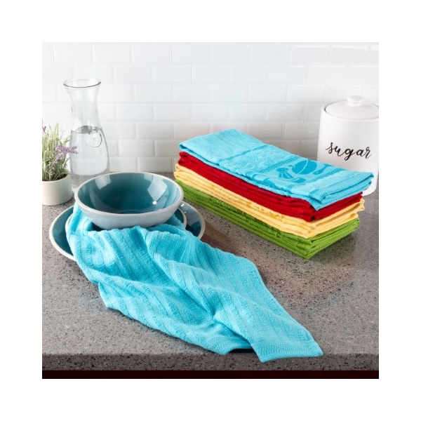 Hastings Home Set of 8 Kitchen Towels 16"x28" 100-percent Absorbent Icon Design Dishtowel for Drying 4 Colors 423699DUE - main